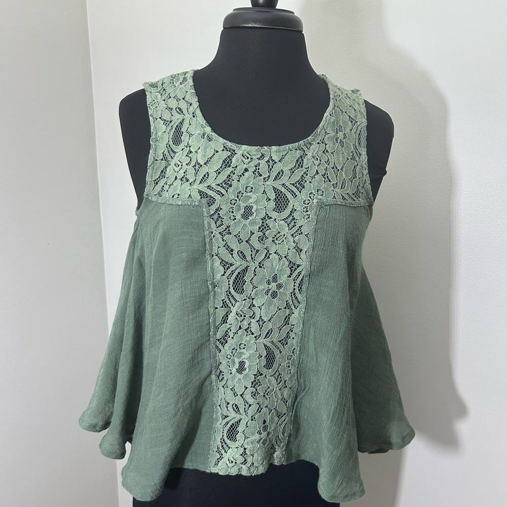 About A Girl Sage Lace Tank Top